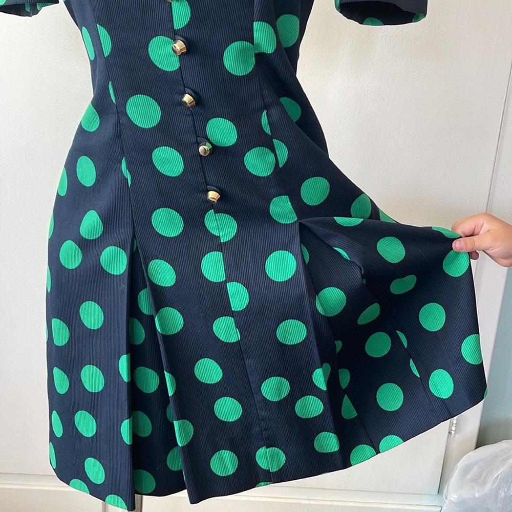 DAVID HAYES Lovely Vintage polka dot green/ blue color, Womens DRESS size 10” - Picture 3 of 16
